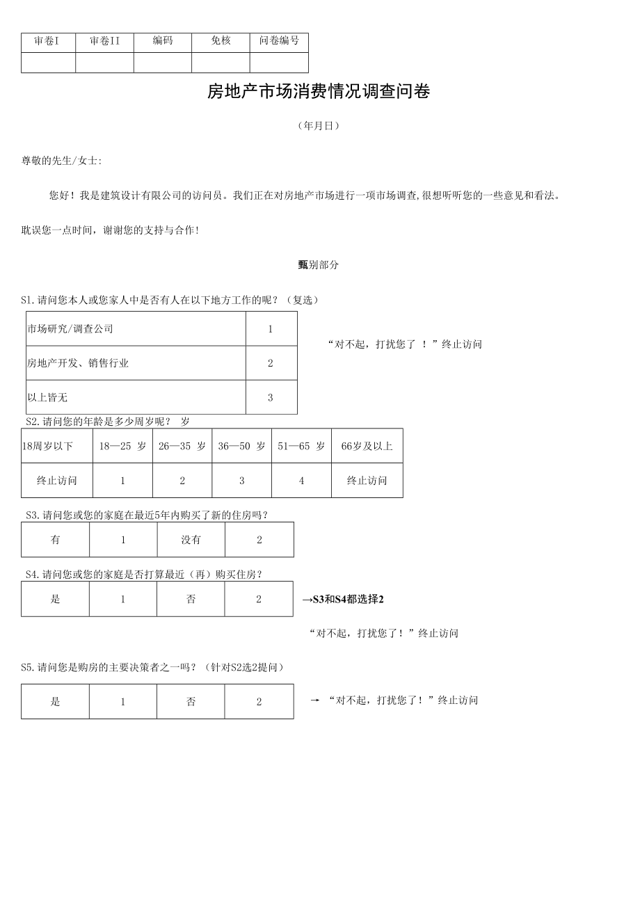 住宅市场调查模版(地产市场消费情况调查问卷).docx_第1页