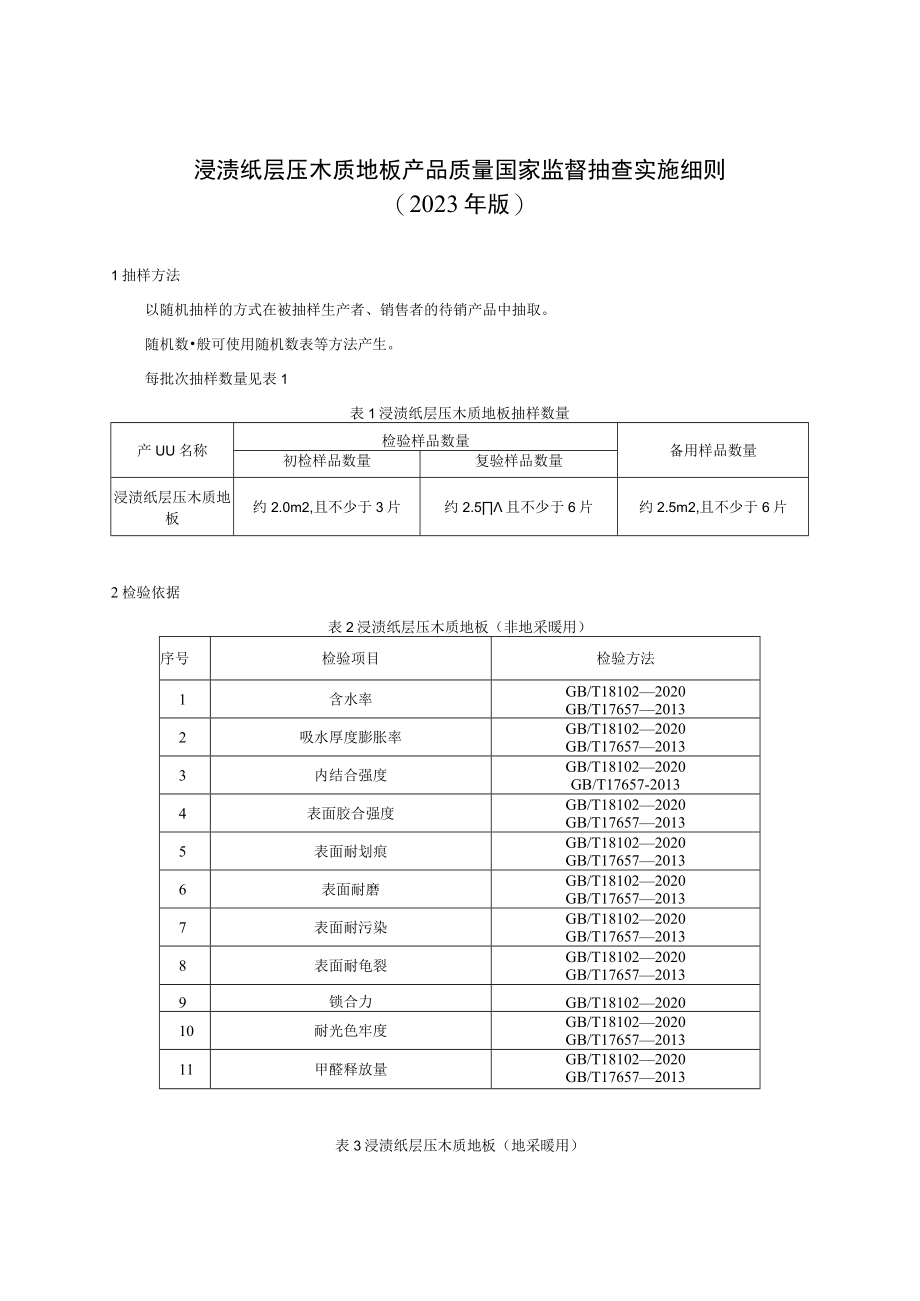 54 浸渍纸层压木质地板产品质量国家监督抽查实施细则（2023年版）.docx_第1页