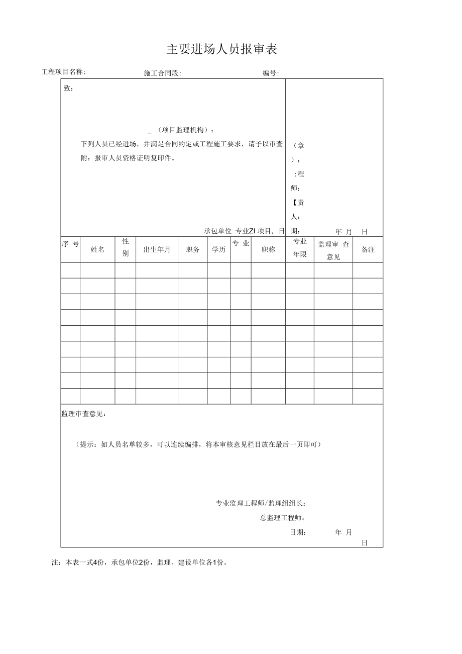 主要进场人员报审表.docx_第1页