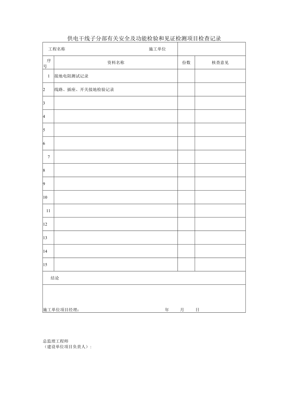 供电干线子分部有关安全及功能检验和见证检测项目检查记录.docx_第1页