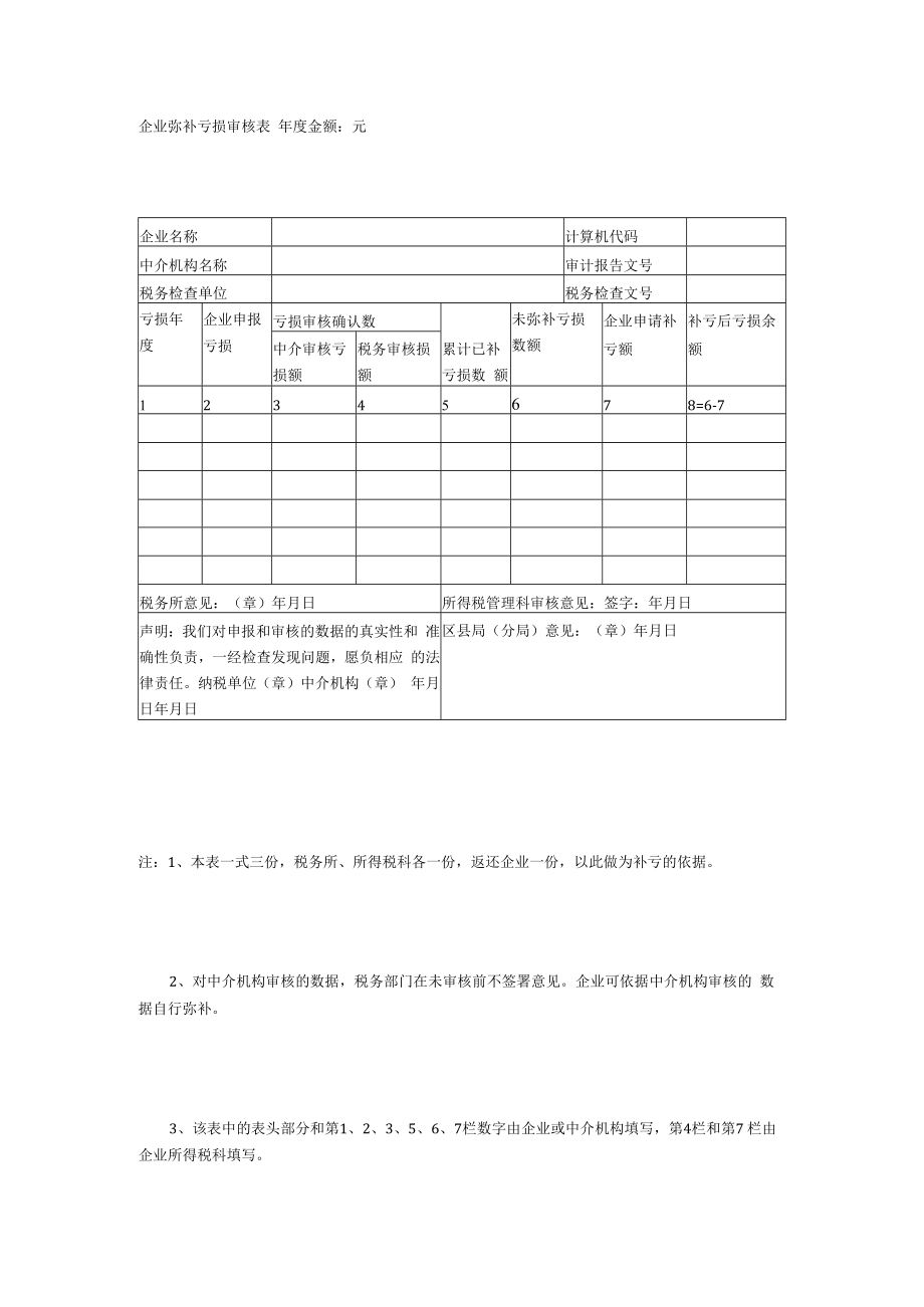 企业弥补亏损审核表.docx_第1页