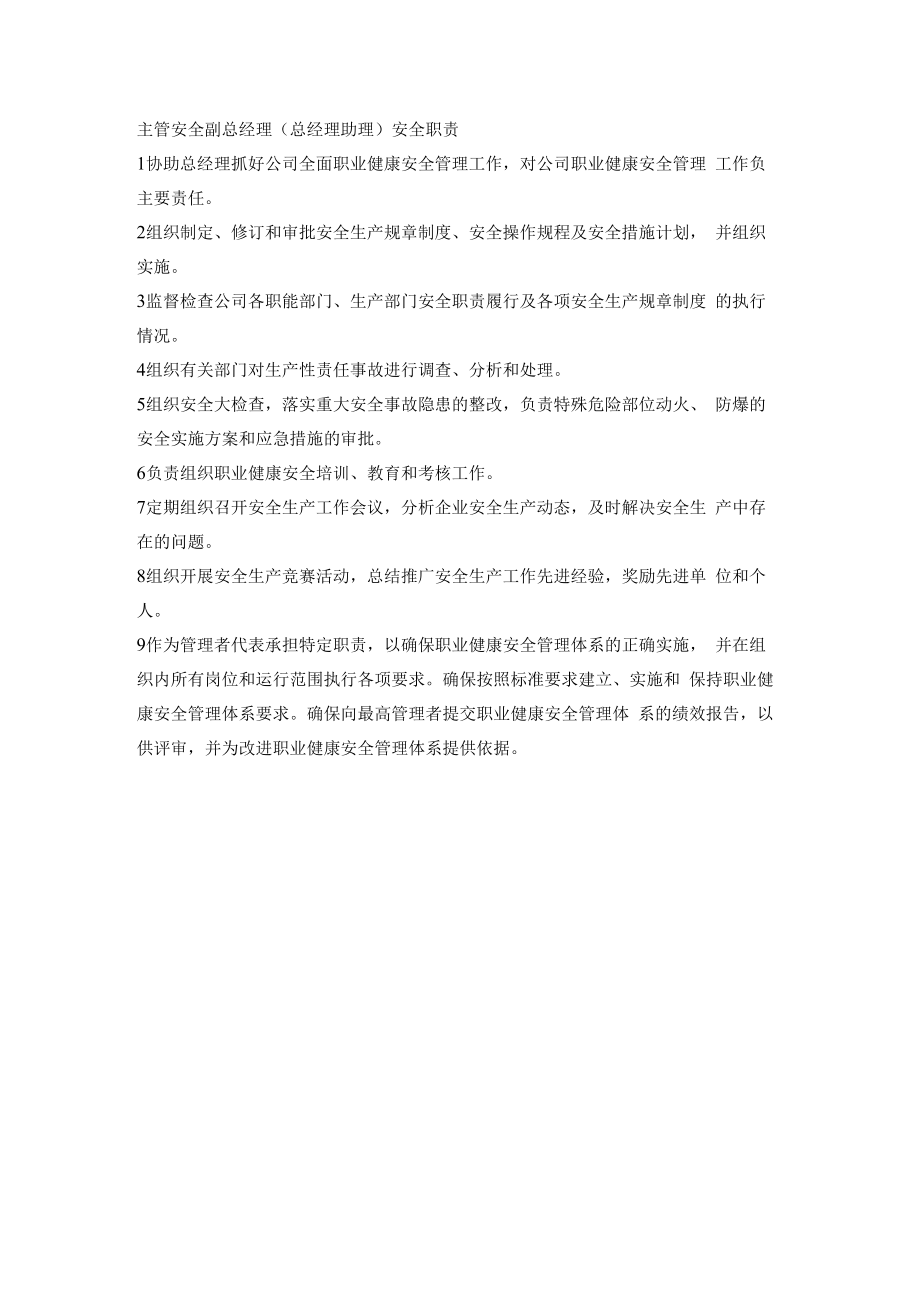 主管安全副总经理（总经理助理）安全职责.docx_第1页