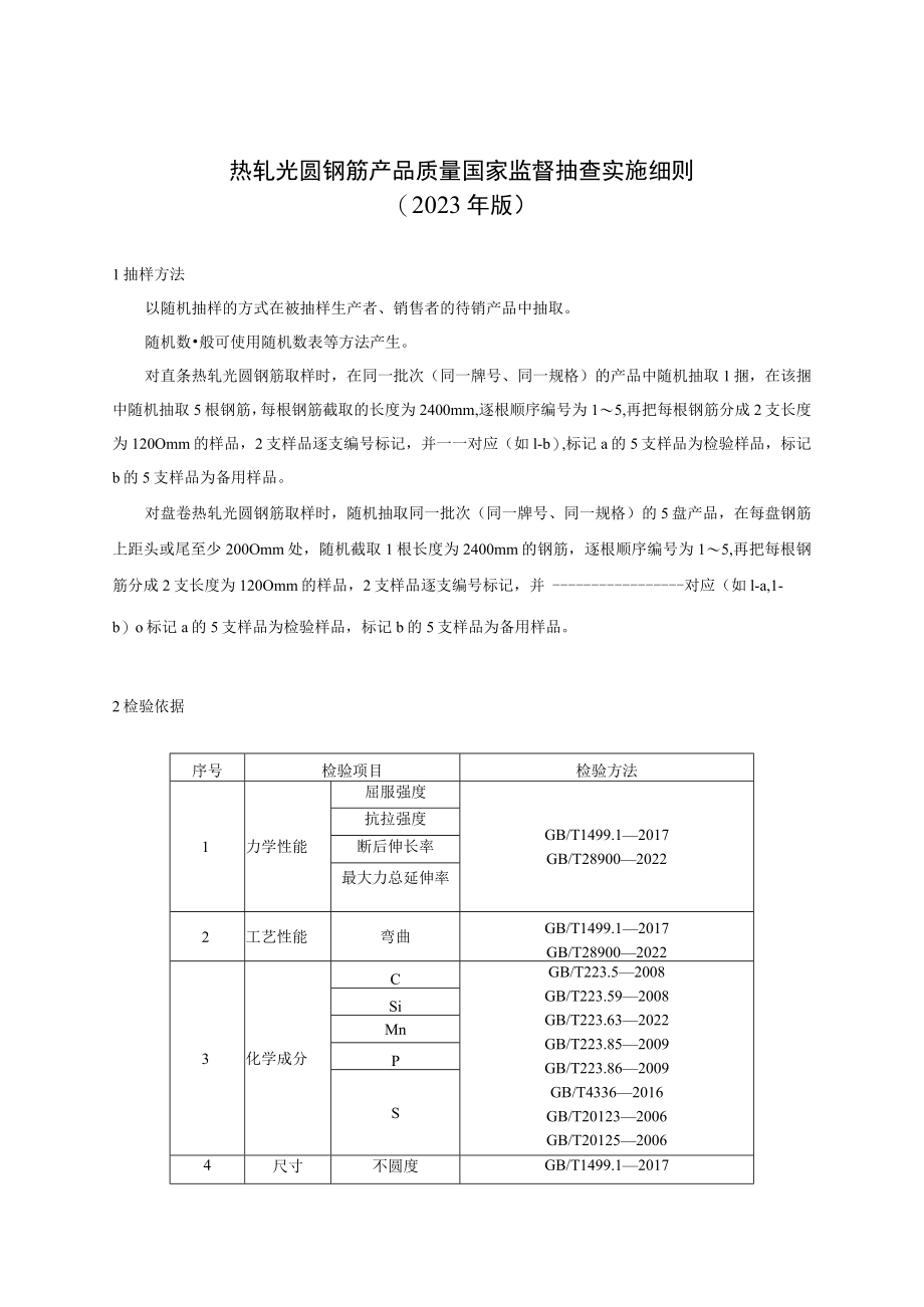 47 热轧光圆钢筋产品质量国家监督抽查实施细则（2023年版）.docx_第1页