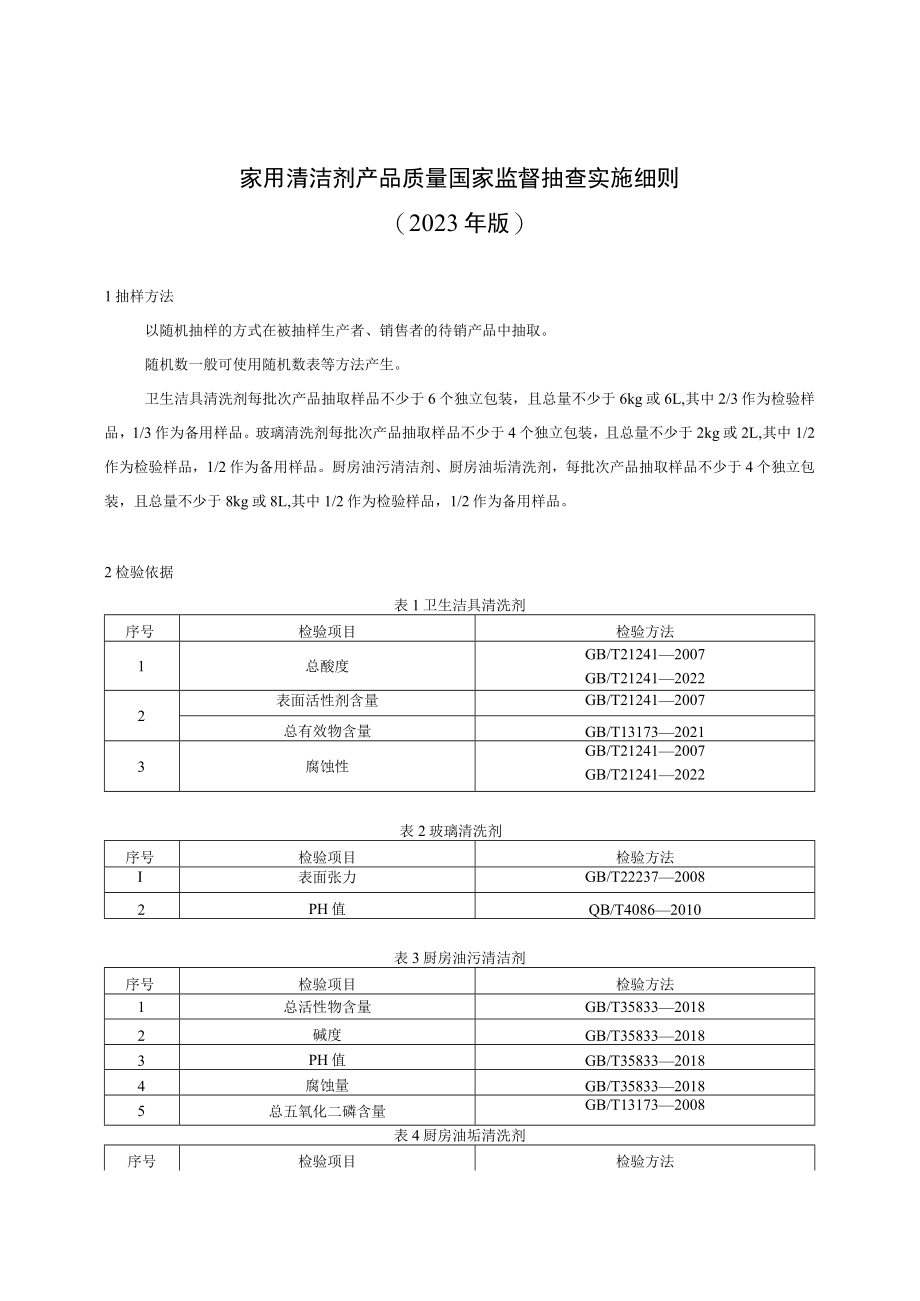 42 家用清洁剂产品质量国家监督抽查实施细则（2023年版）.docx_第1页