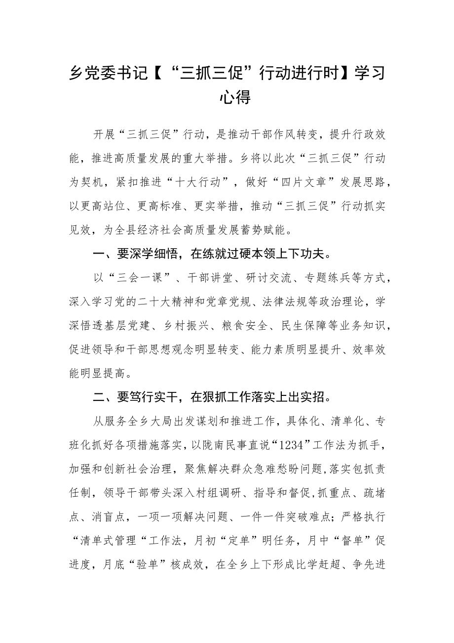 乡党委书记【“三抓三促”行动进行时】学习心得.docx_第1页