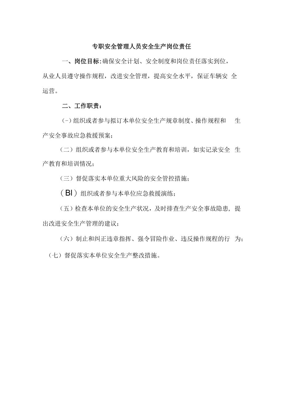 专职安全管理人员安全生产岗位责任.docx_第1页