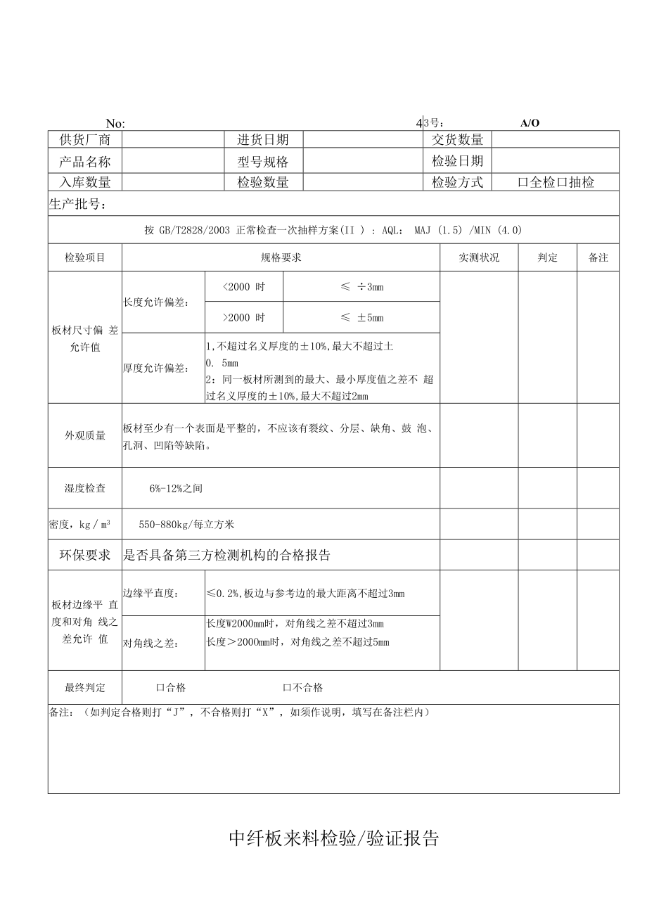 中纤板来料检验报告.docx_第1页