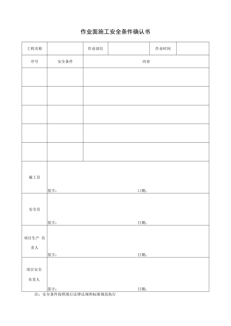 作业面施工安全条件确认书.docx_第1页