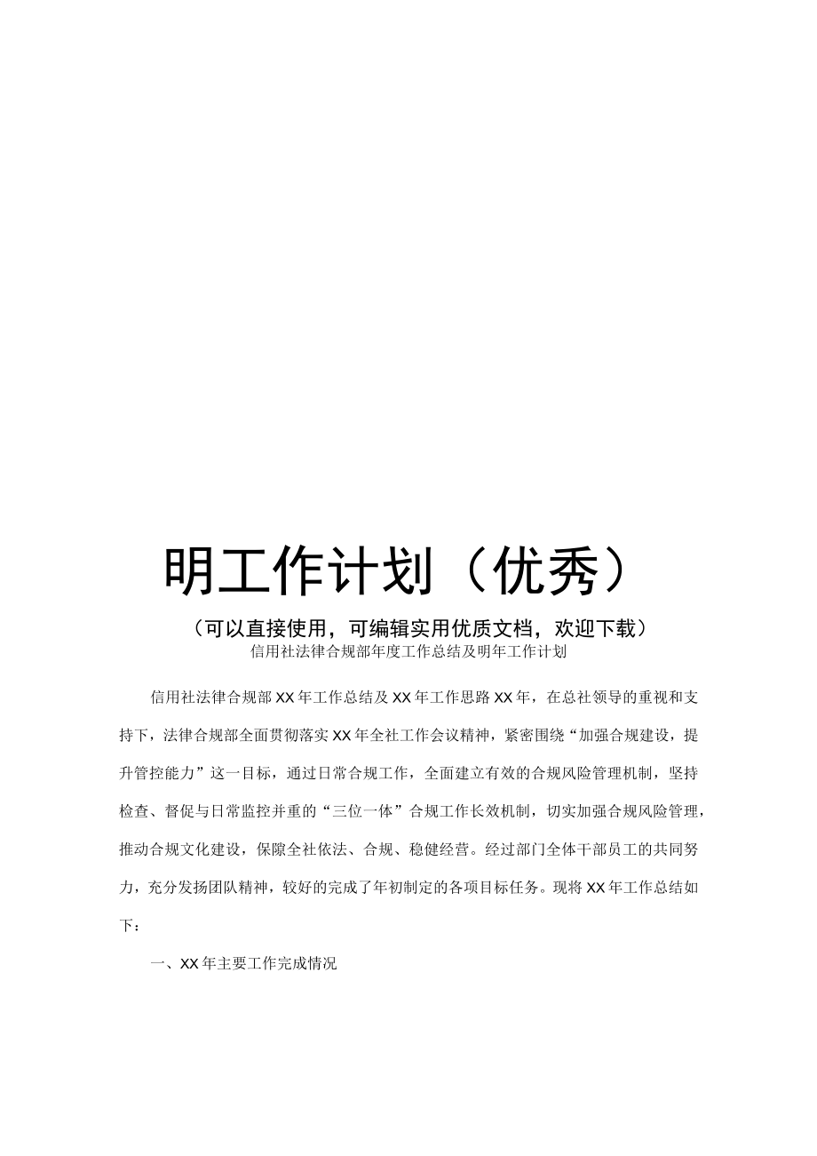 信用社法律合规部度工作总结及明工作计划(优秀).docx_第1页