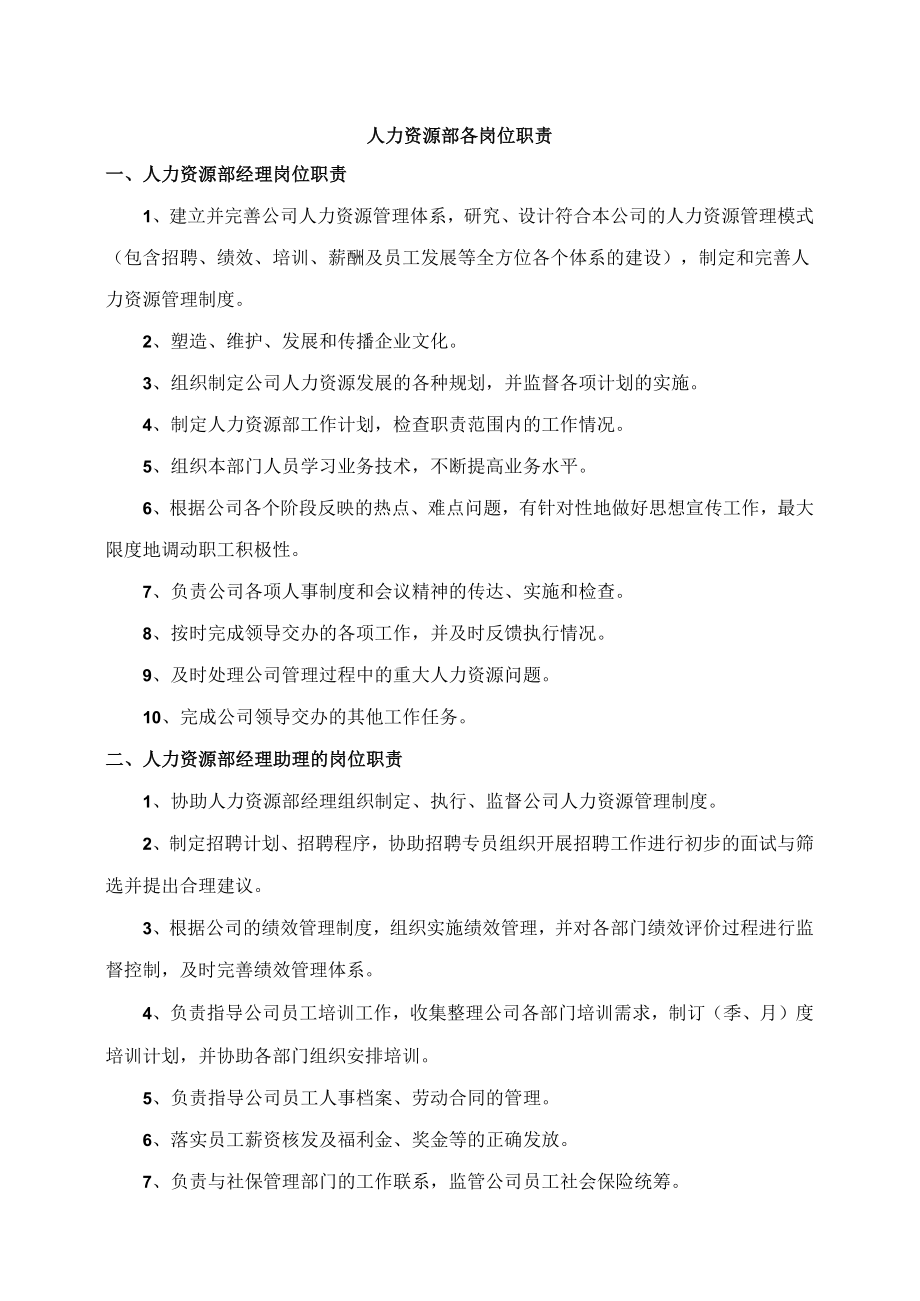 人力资源部各岗位职责.docx_第1页