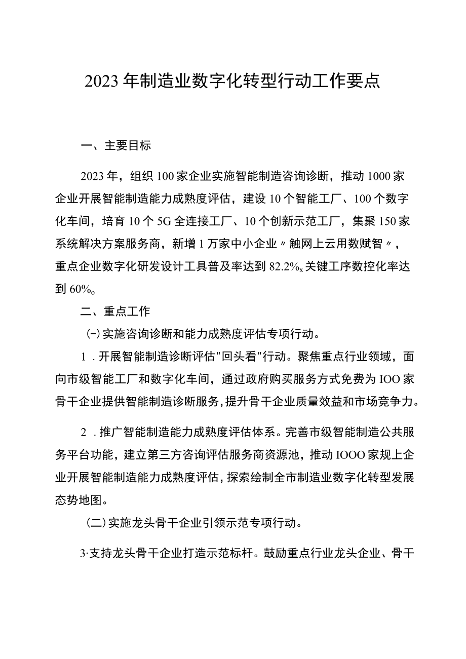 2023年制造业数字化转型行动工作要点.docx_第1页