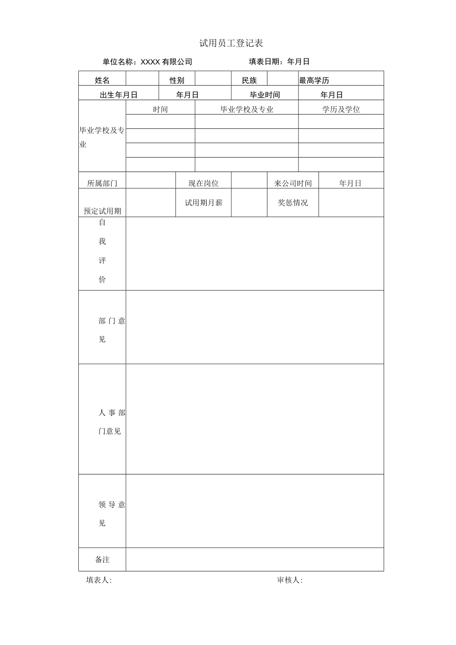 公司管理常用表格55试用员工登记表.docx_第1页