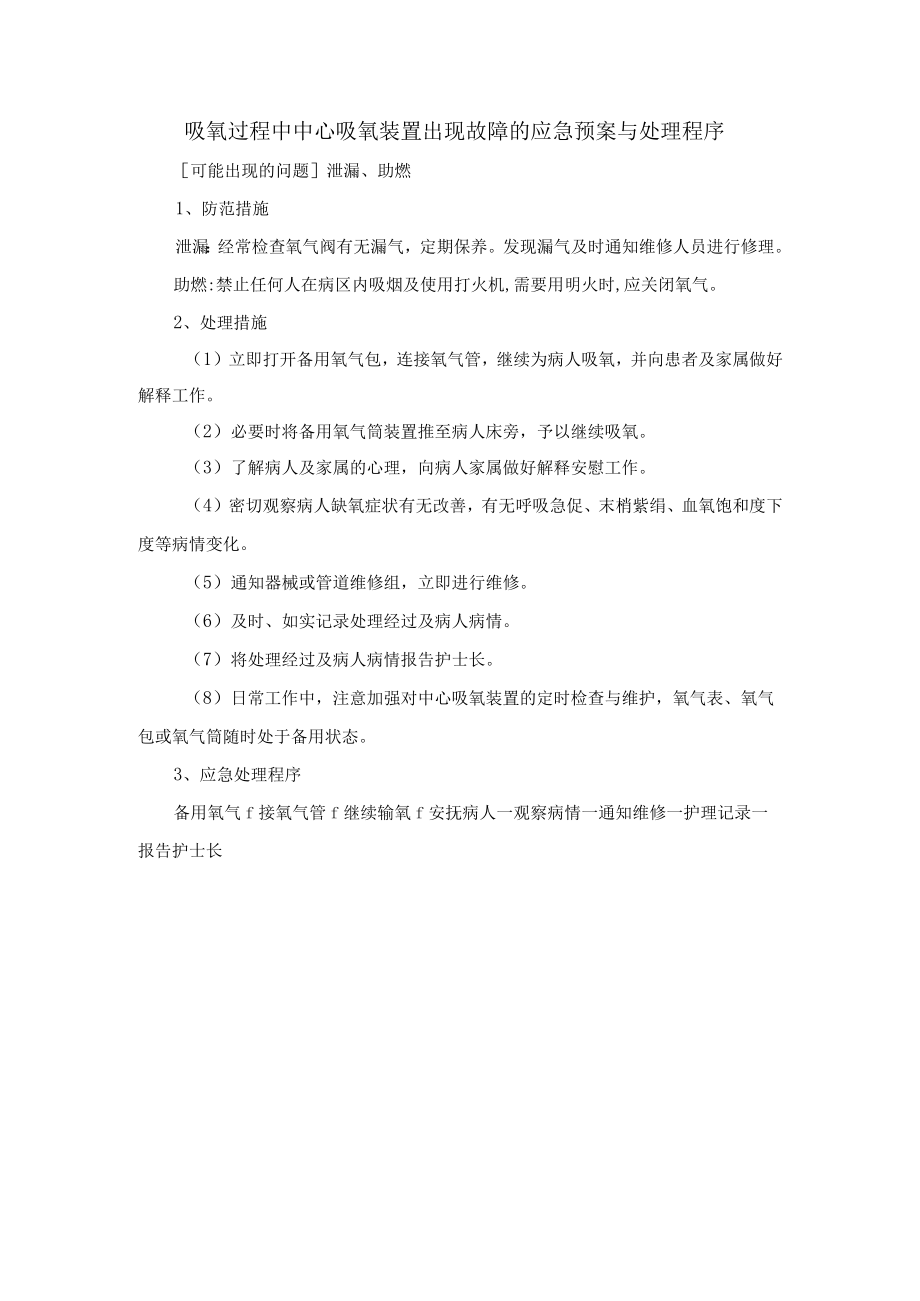 吸氧过程中中心吸氧装置出现故障的应急预案与处理程序.docx_第1页