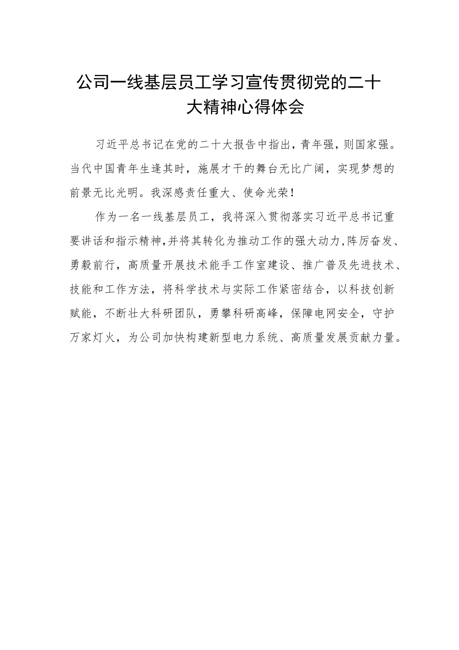 公司一线基层员工学习宣传贯彻党的二十大精神心得体会.docx_第1页