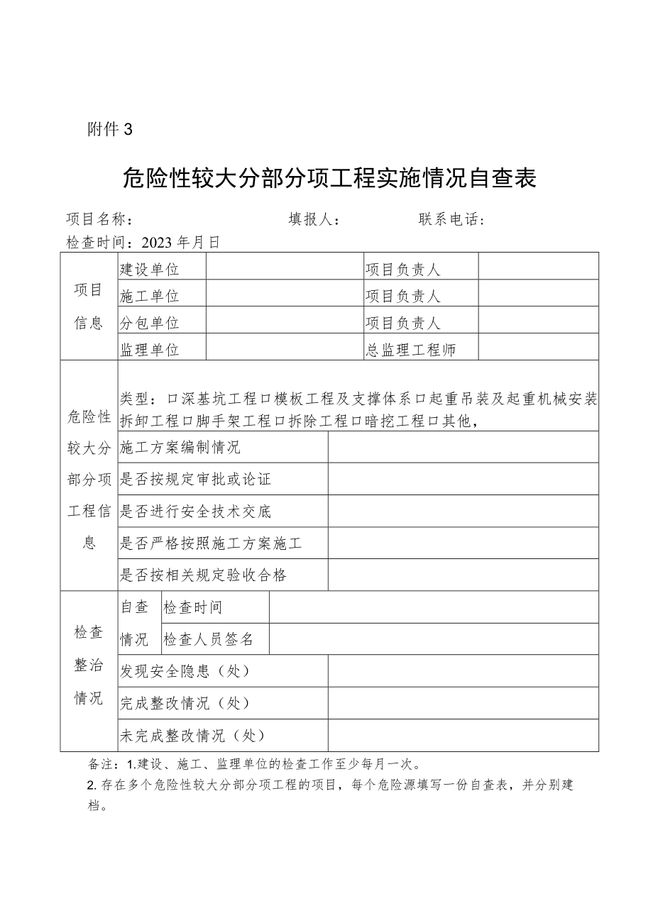 危险性较大分部分项工程实施情况自查表.docx_第1页