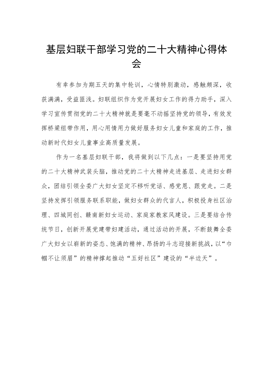 基层妇联干部学习党的二十大精神心得体会.docx_第1页