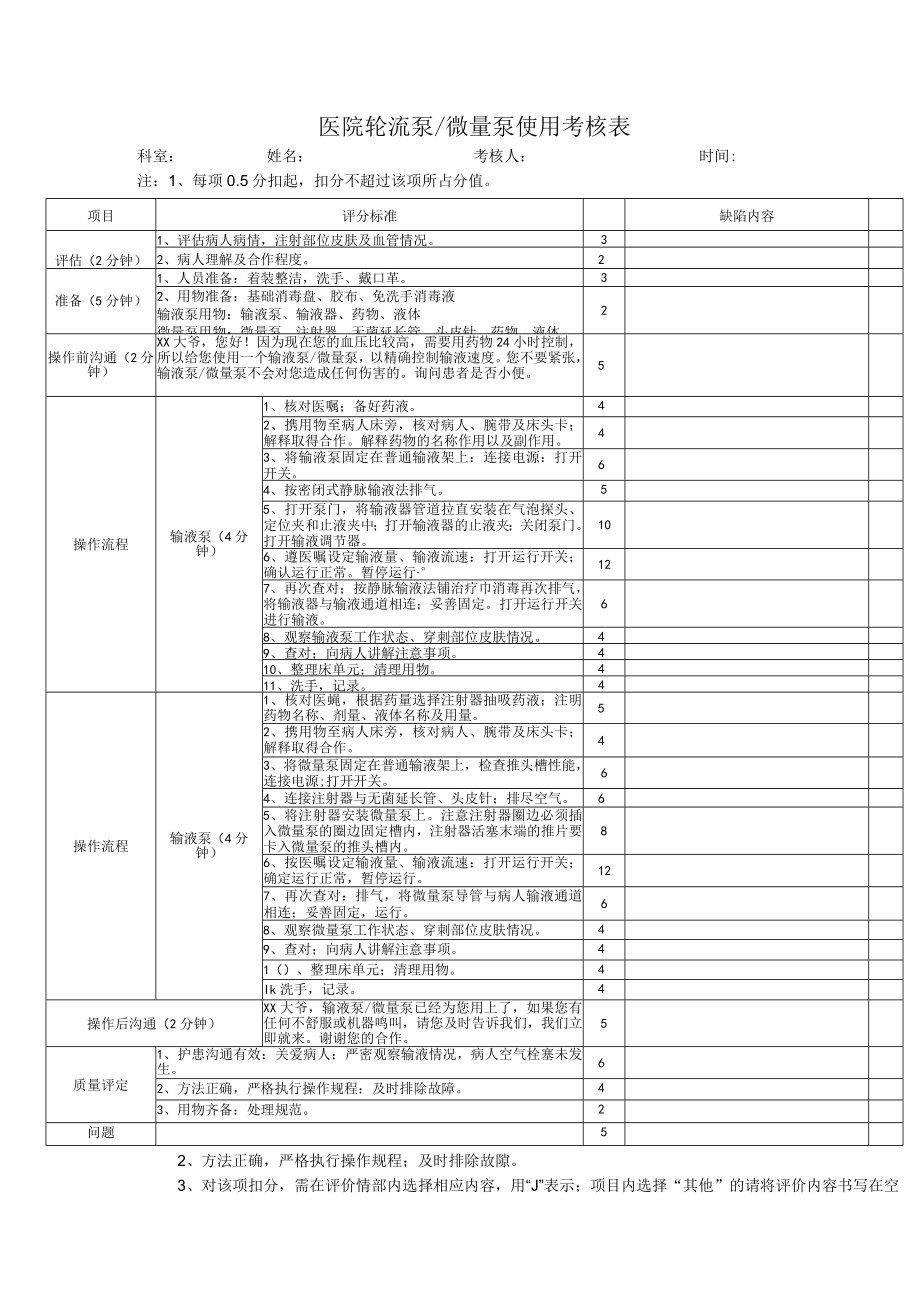 医院轮流泵微量泵使用考核表.docx_第1页