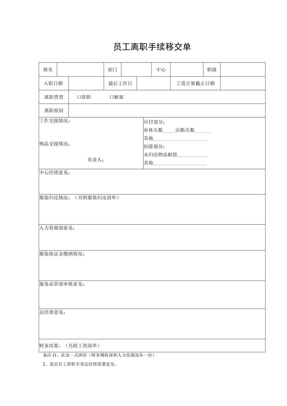 员工离职手续移交单.docx_第1页