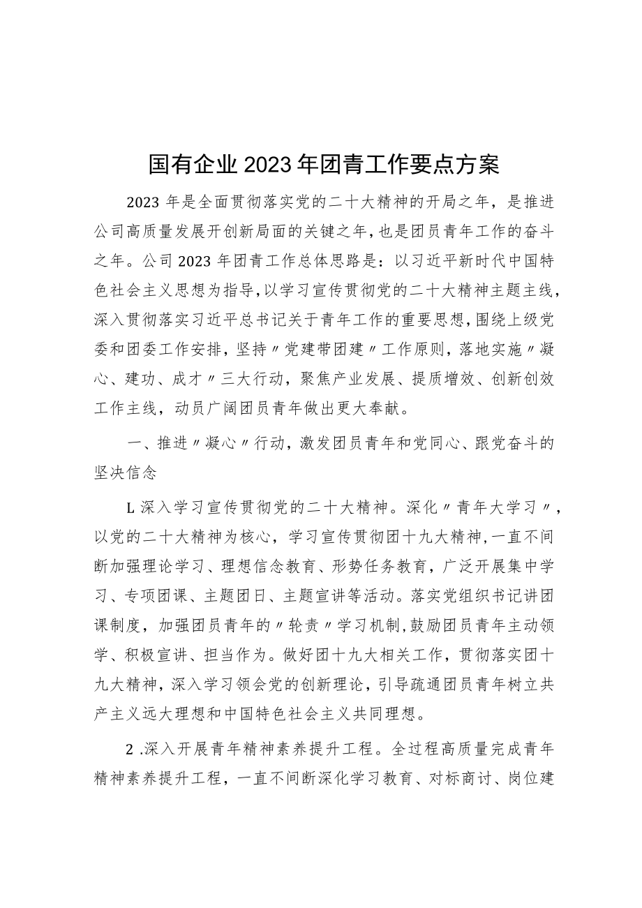 国有企业2023年团青工作要点计划.docx_第1页