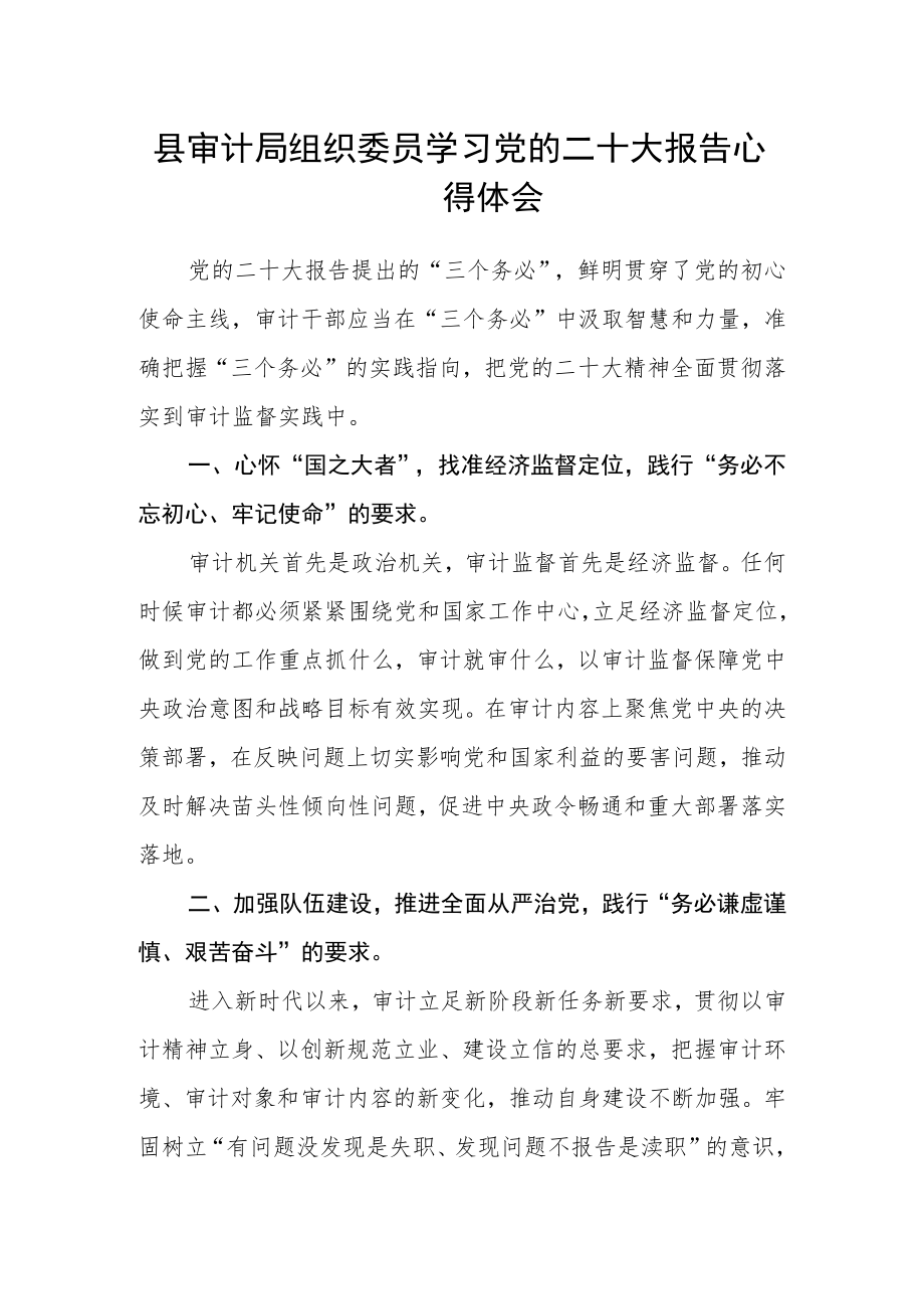 县审计局组织委员学习党的二十大报告心得体会.docx_第1页