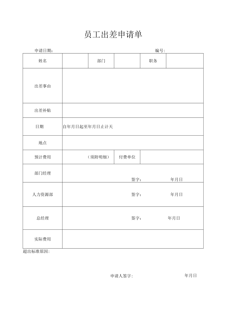 员工出差申请单.docx_第1页