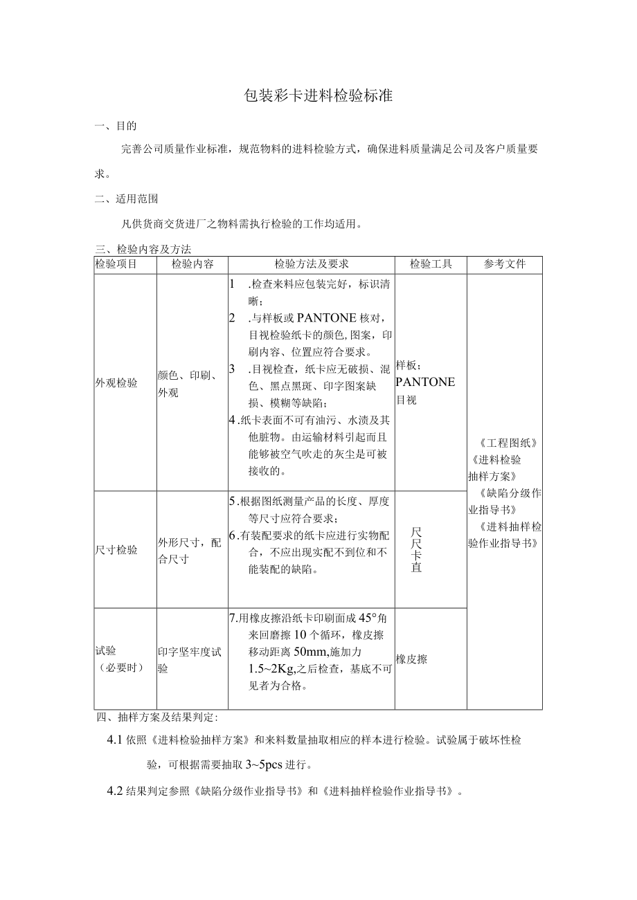 包装彩卡进料检验标准.docx_第1页