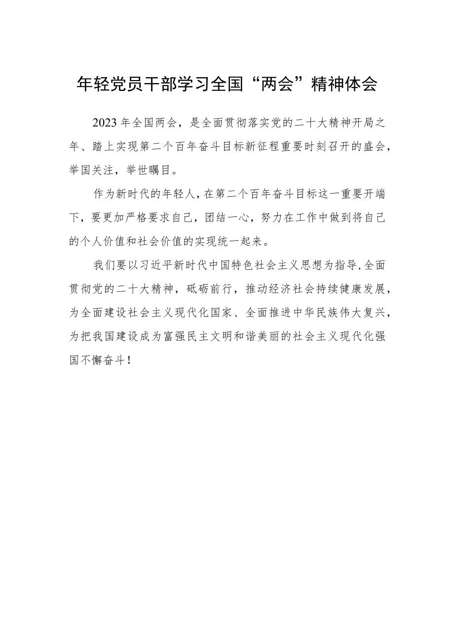 年轻党员干部学习全国“两会”精神体会.docx_第1页