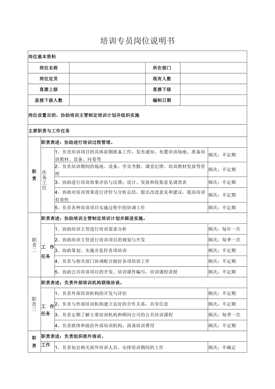 培训专员岗位说明书.docx_第1页