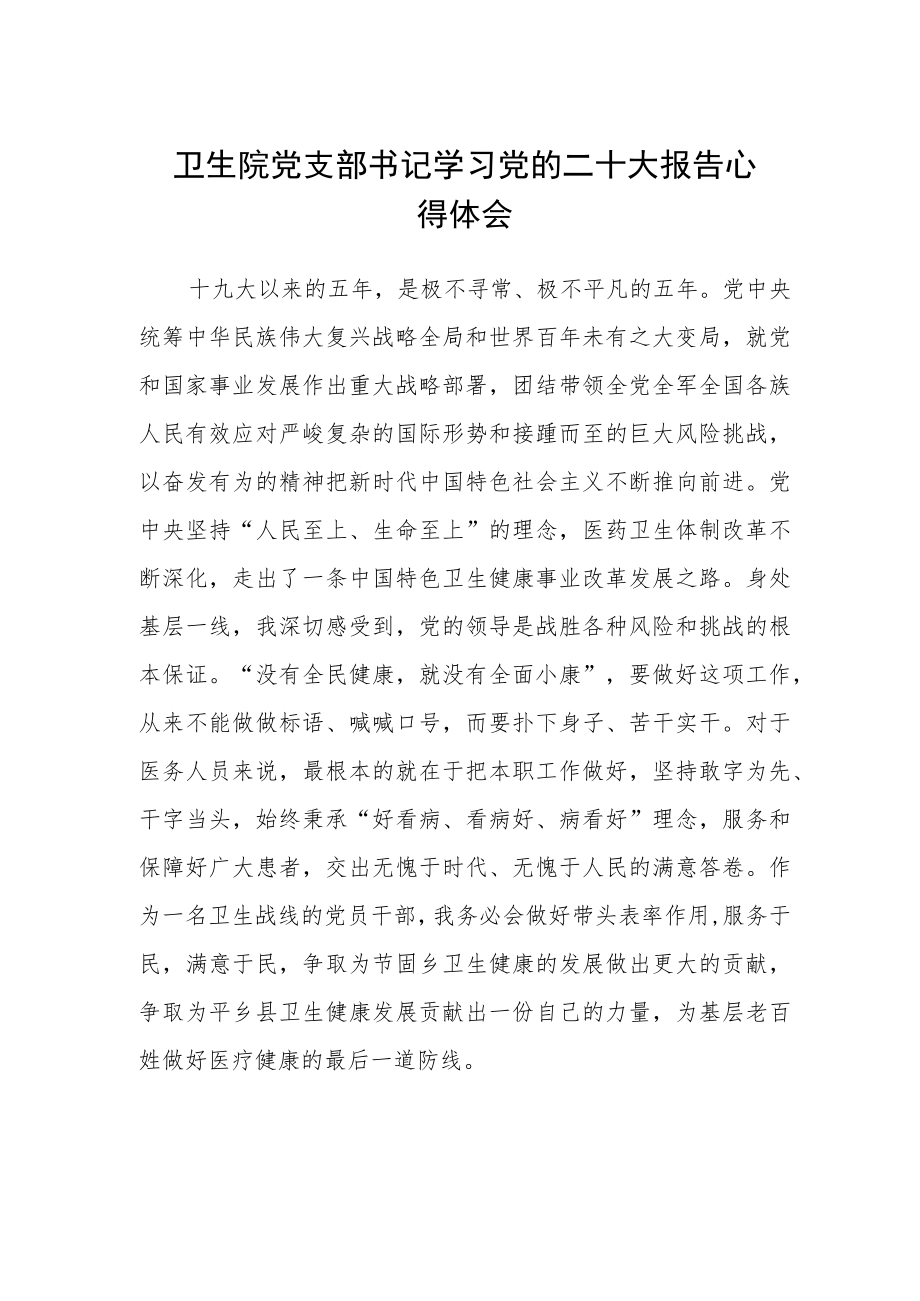 卫生院党支部书记学习党的二十大报告心得体会.docx_第1页