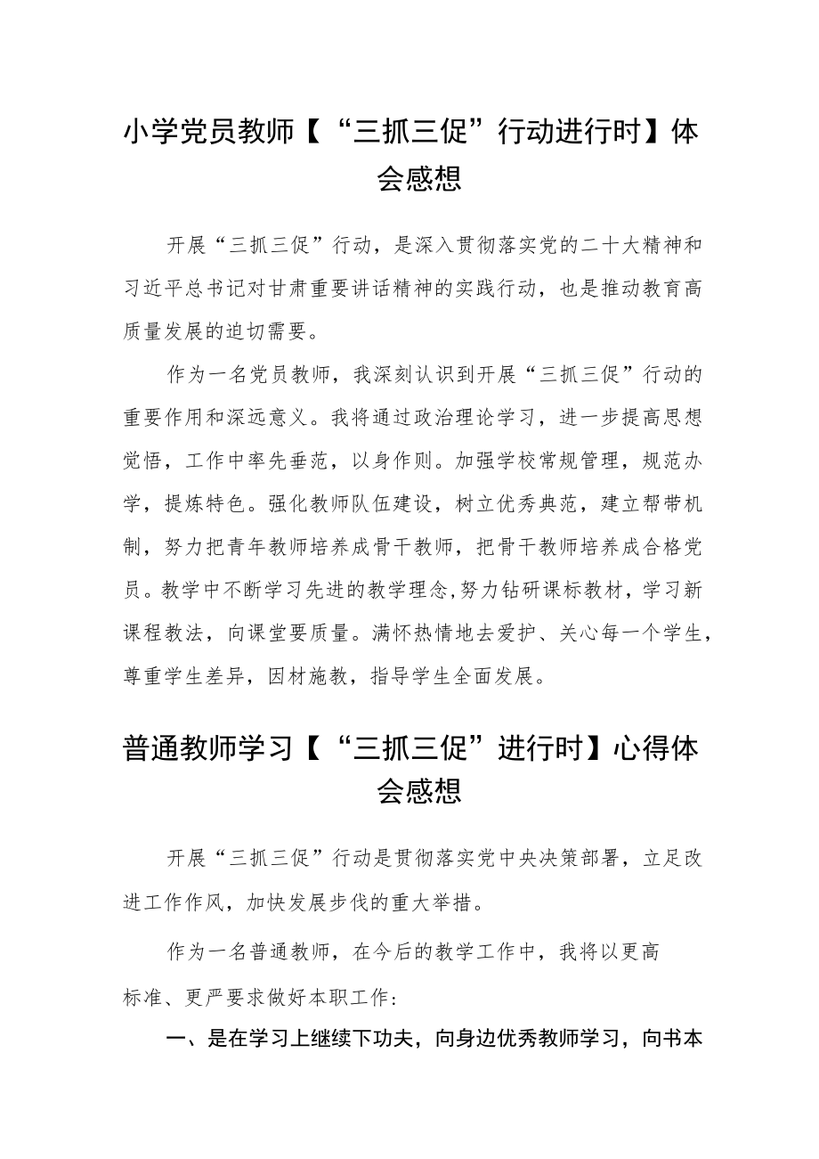 小学党员教师【“三抓三促”行动进行时】学习心得体会感想4篇.docx_第1页