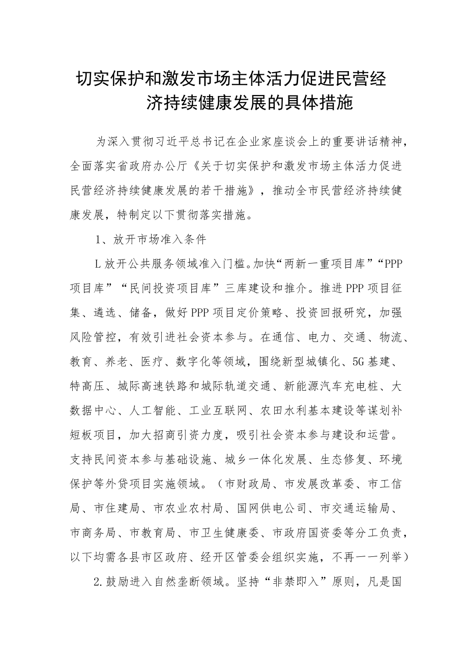 切实保护和激发市场主体活力促进民营经济持续健康发展的具体措施.docx_第1页