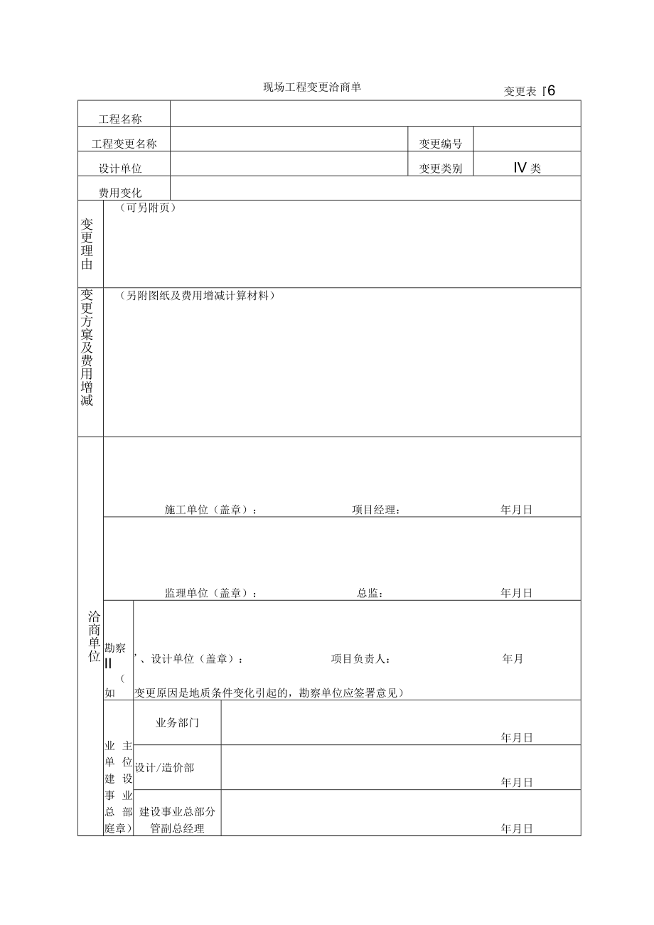 变更表1-6 现场工程变更洽商单.docx_第1页