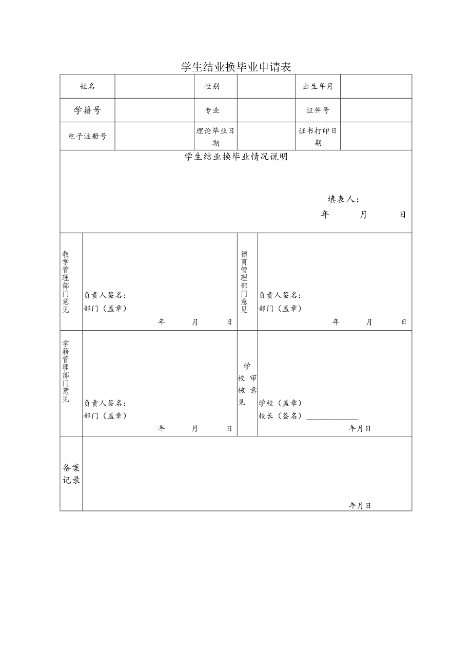 学校学生结业换毕业申请表.docx_第1页