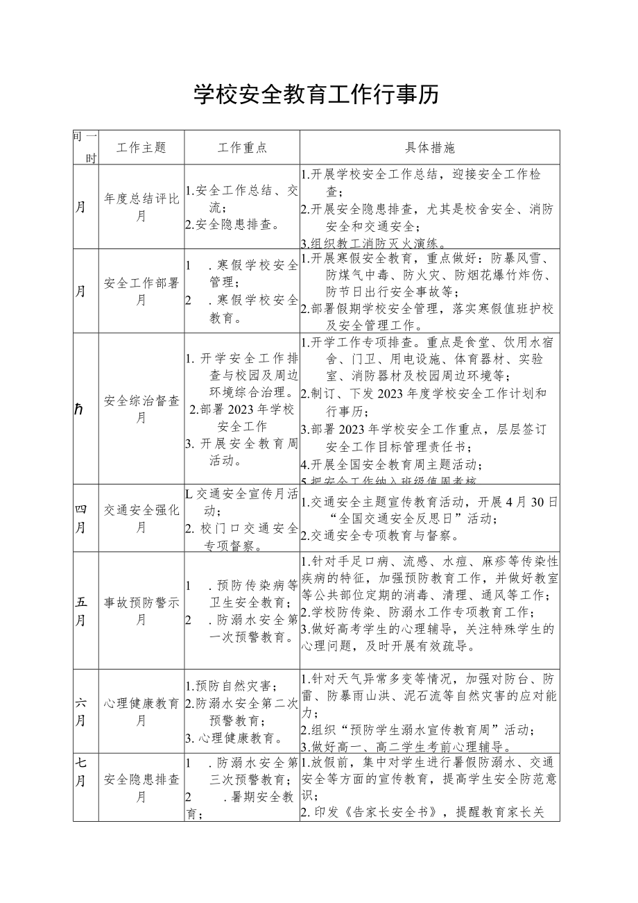 学校安全教育工作行事历.docx_第1页