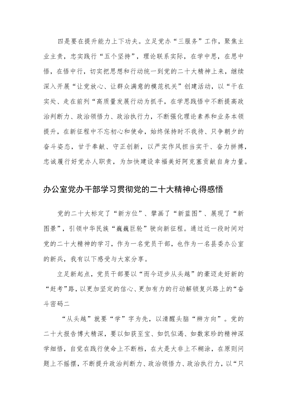 办公室党办干部学习贯彻党的二十大精神心得感悟参考范文3篇.docx_第3页