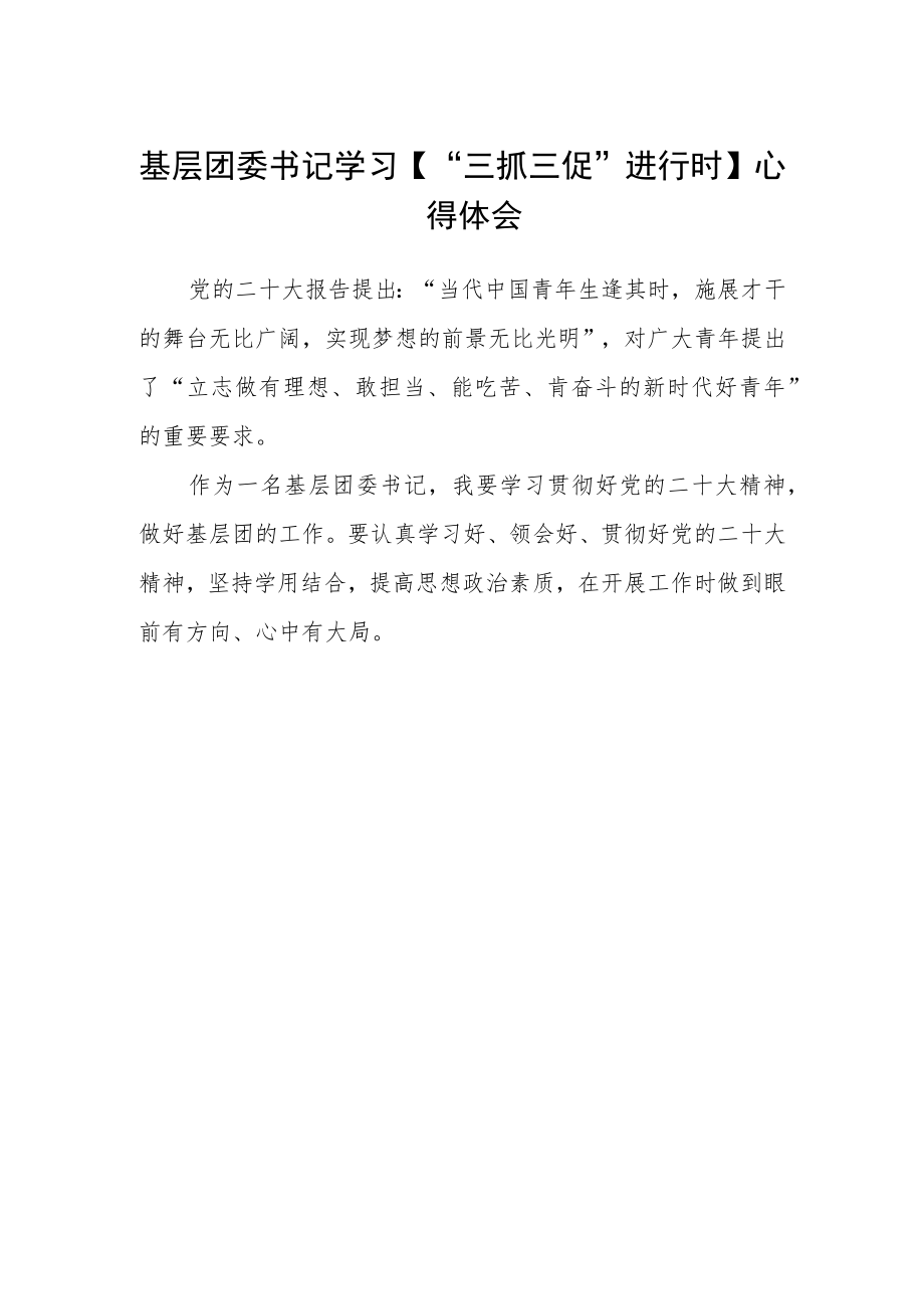 基层团委书记学习【“三抓三促”进行时】心得体会.docx_第1页