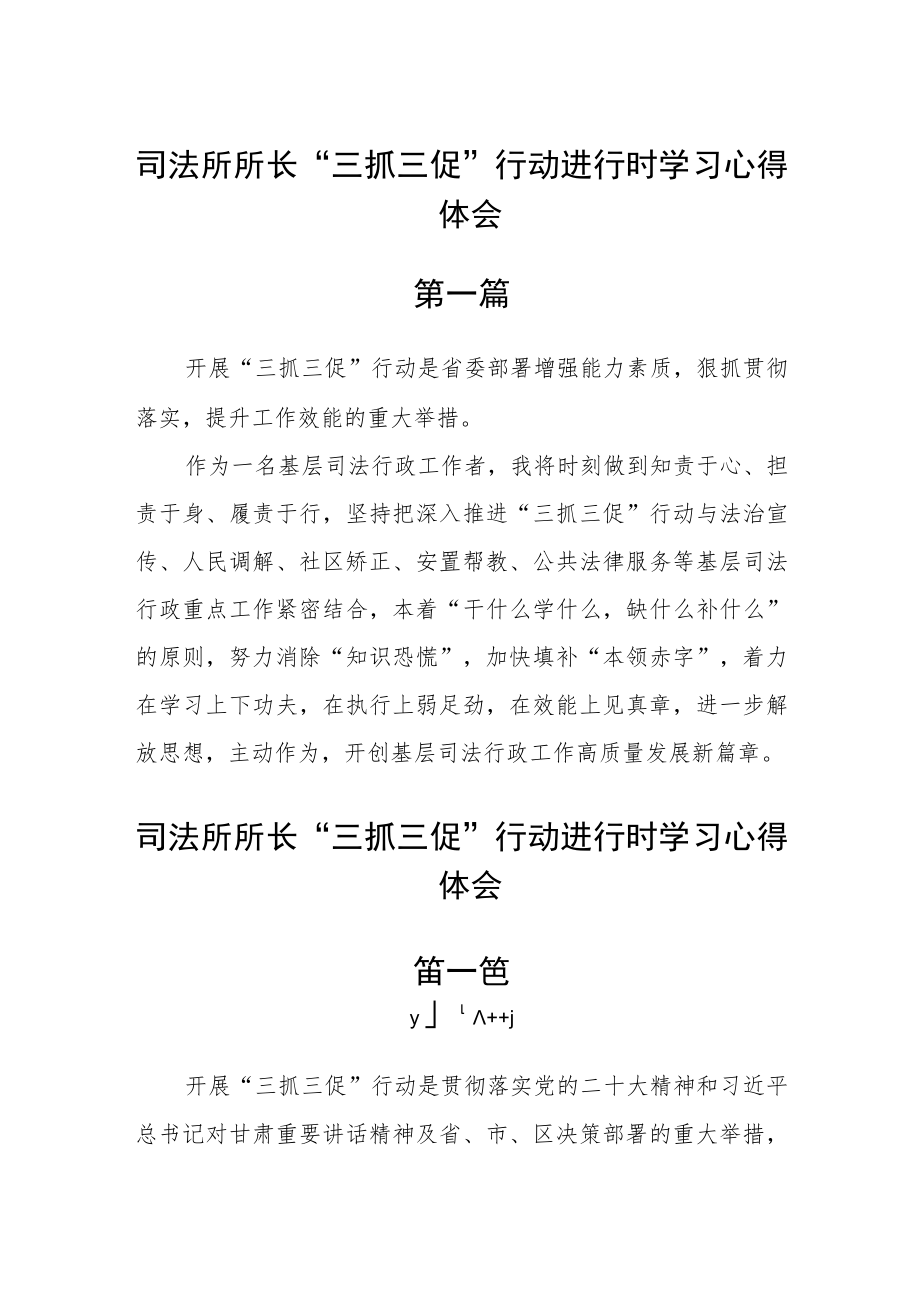 司法所所长“三抓三促”行动进行时学习心得体会五篇.docx_第1页