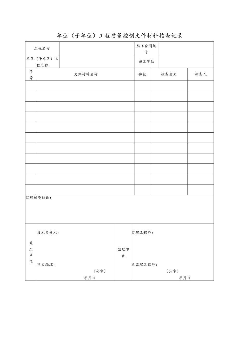 单位（子单位）工程质量控制文件材料核查记录.docx_第1页