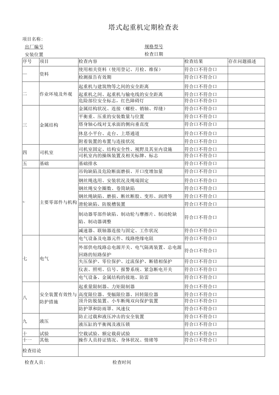 塔式起重机定期检查表.docx_第1页