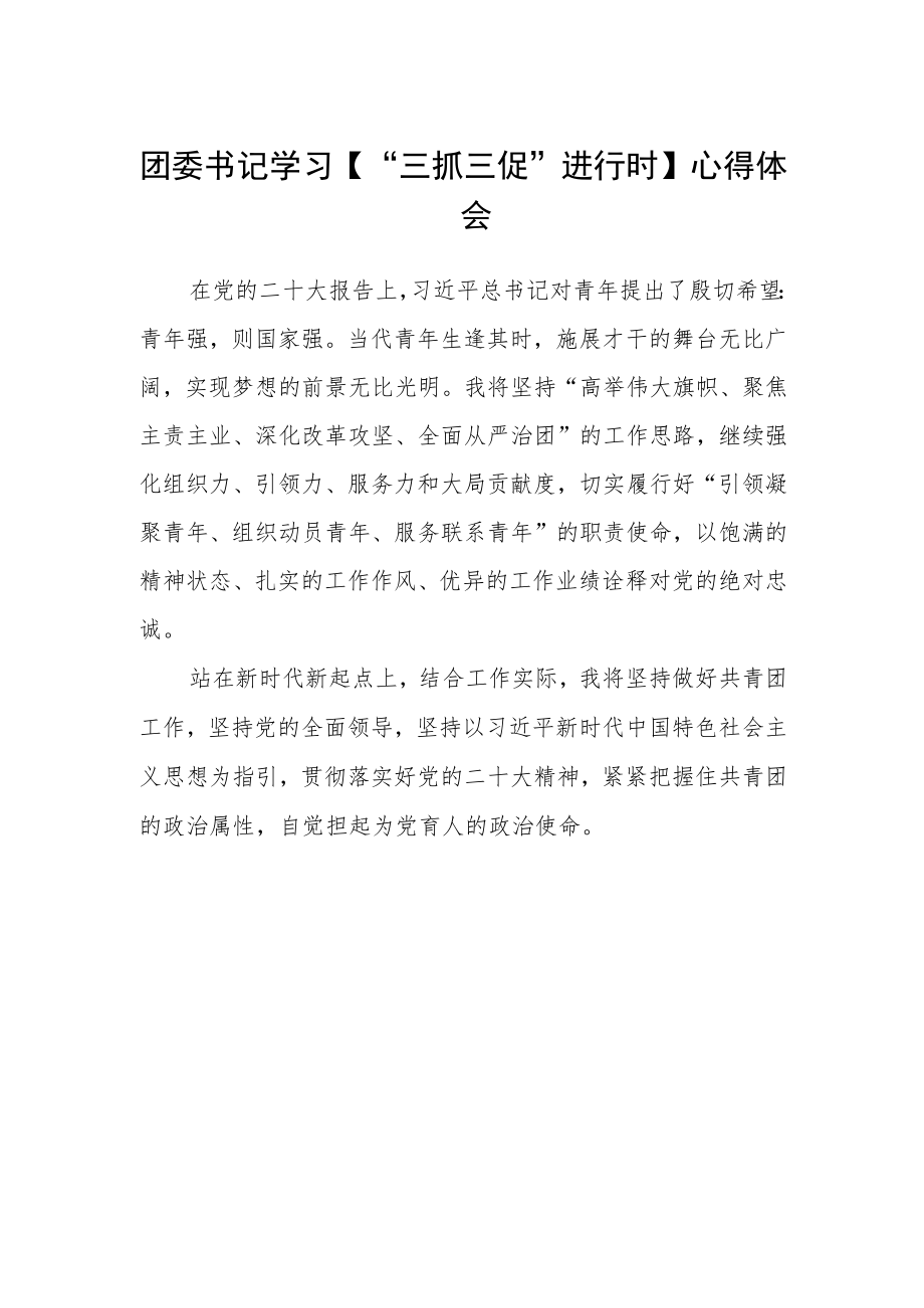 团委书记学习【“三抓三促”进行时】心得体会.docx_第1页