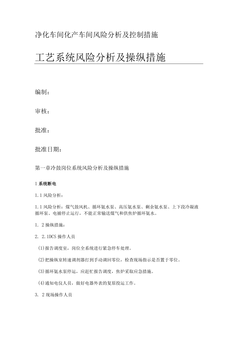 净化车间化产车间风险分析解析及过程控制措施.docx_第1页