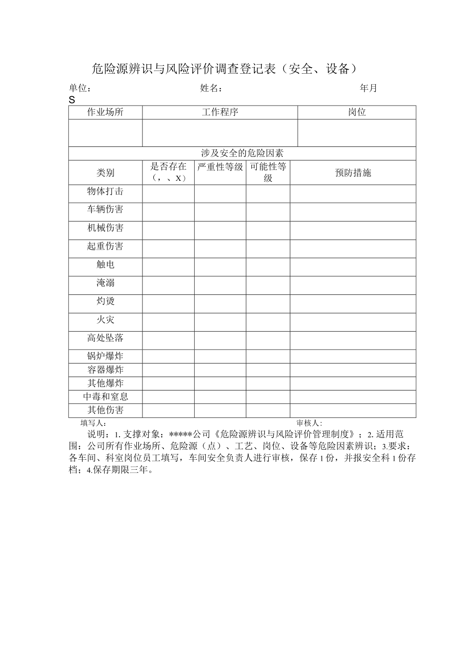 危险源辨识与风险评价调查登记表（安全、设备）.docx_第1页