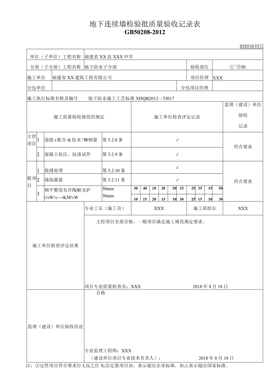 地下连续墙检验批质量验收记录表.docx_第1页