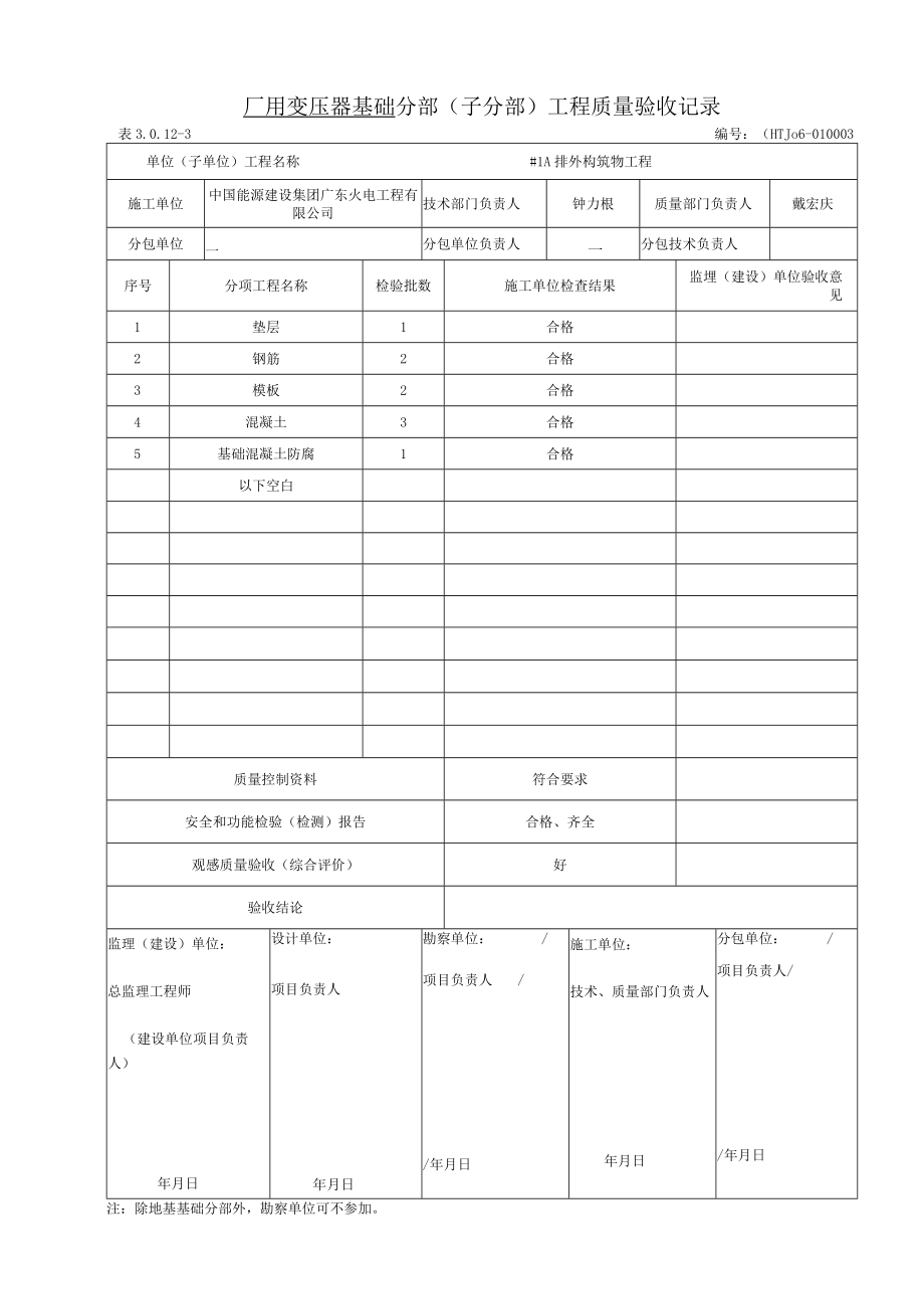 厂用变压器基础分部工程质量验收记录.docx_第2页