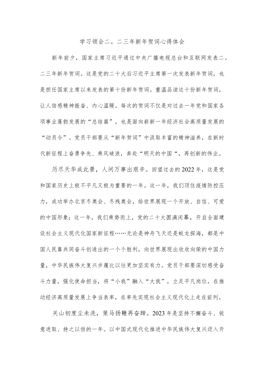 学习领会二〇二三年新年贺词心得体会.docx_第1页