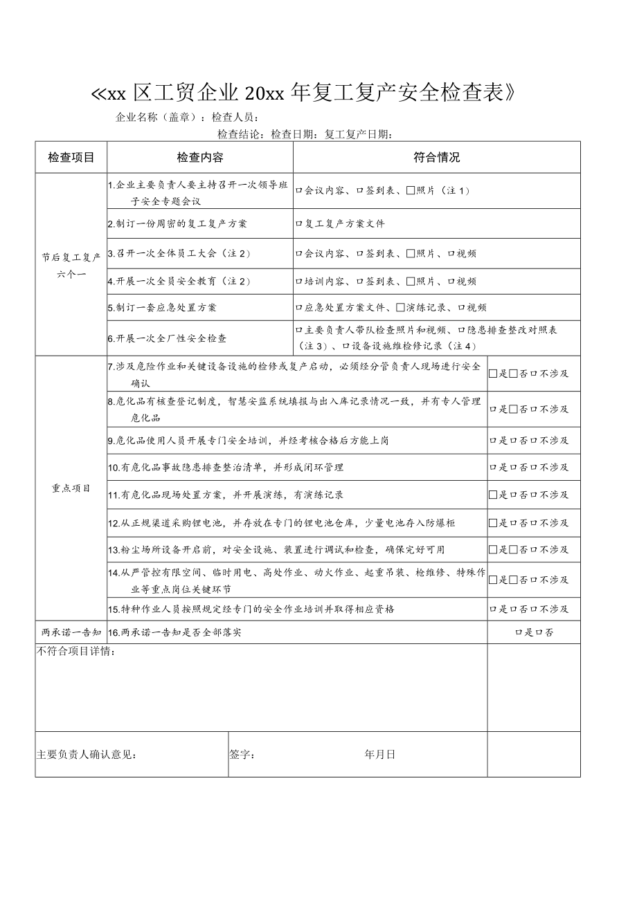 复工复产安全检查表.docx_第1页