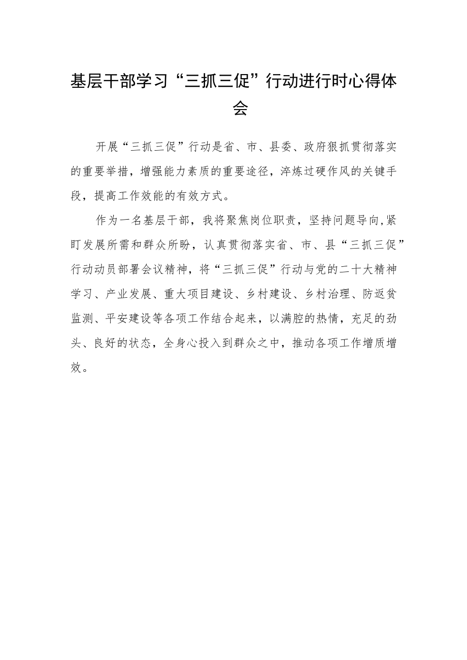 基层干部学习“三抓三促”行动进行时心得体会.docx_第1页