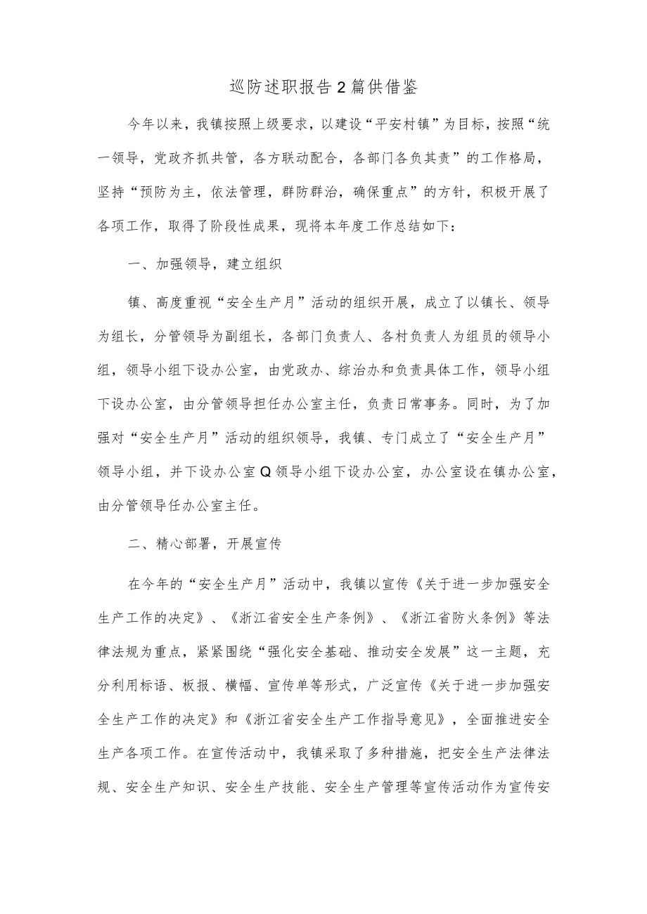 巡防述职报告2篇供借鉴.docx_第1页