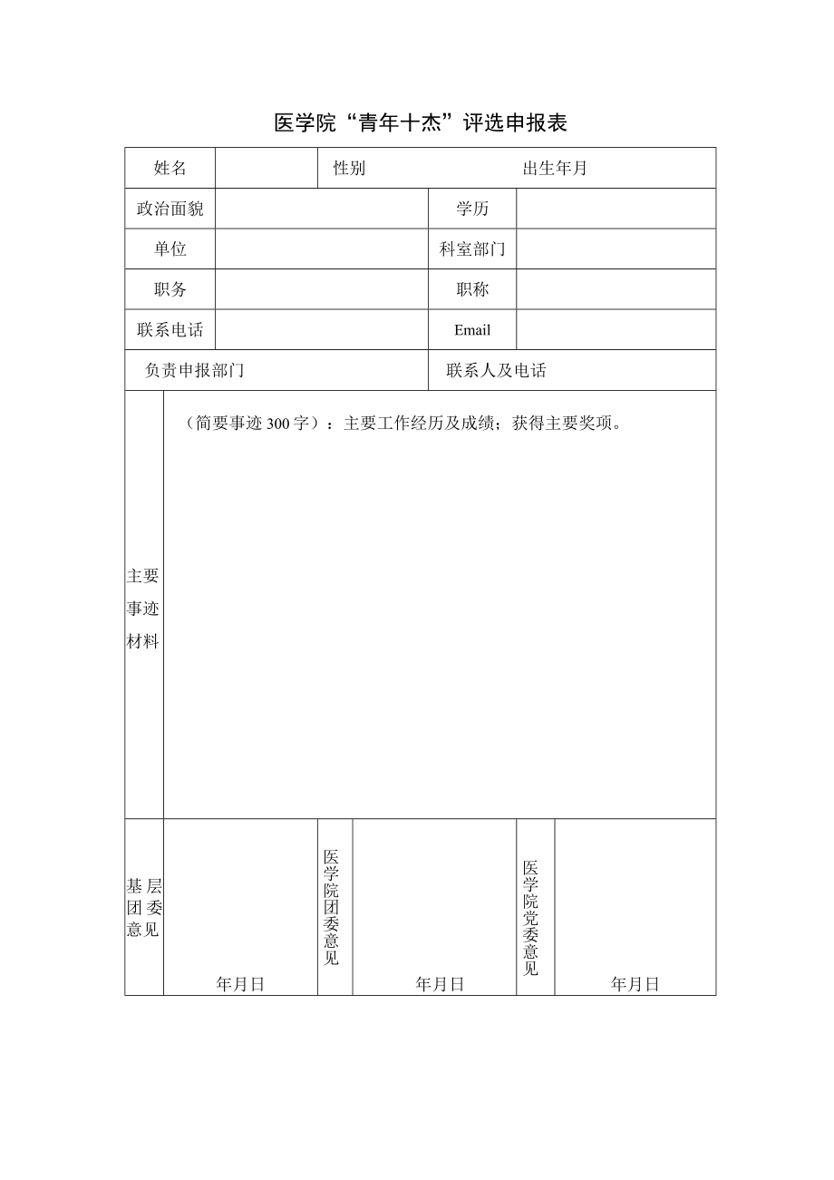 医学院 “青年十杰”评选申报表.docx_第1页