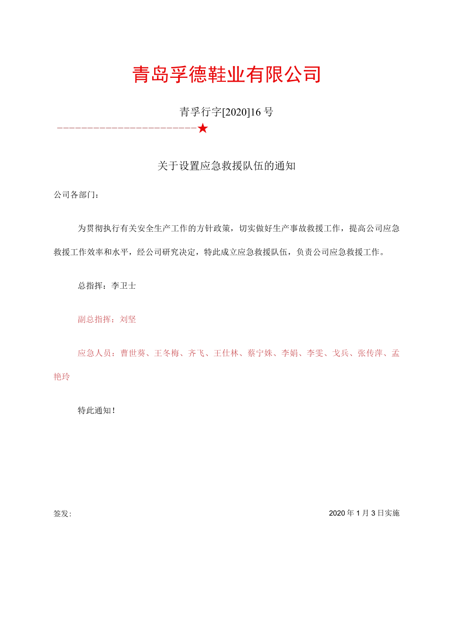 救援队伍设置任命文件.docx_第1页